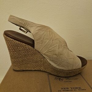 Matt Bernson Cream and Brown Wedge Sandals
